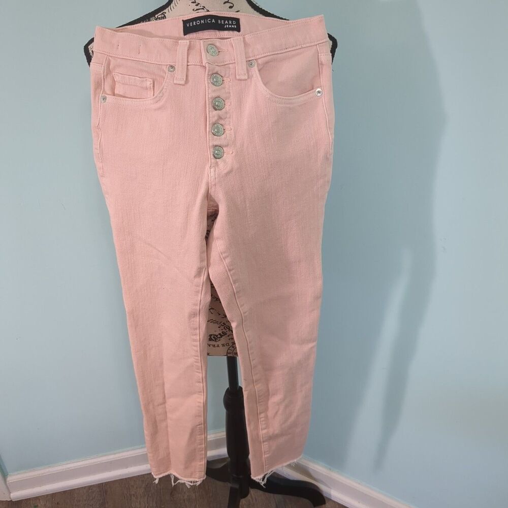 VERONICA BEARD Debbie Frayed Crop Skinny Jeans 24 Millennial pink